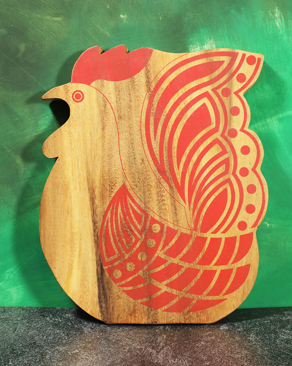 Vintage Rooster Cutting Board Drinking with Chickens