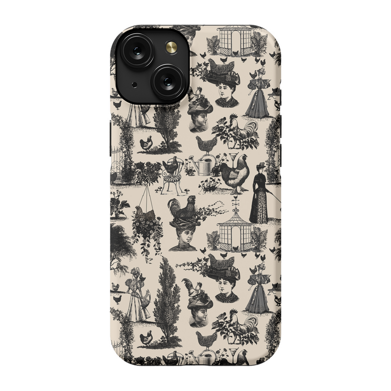 Chicken Lady Toile Black and Ivory Phone Case