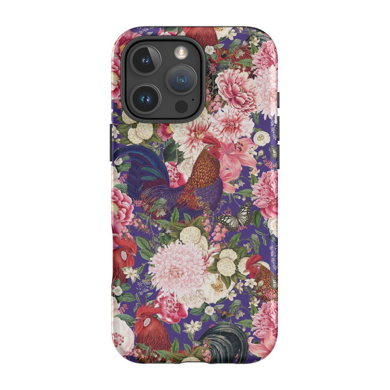 Secret Chicken Garden Indigo Roosters Phone Case