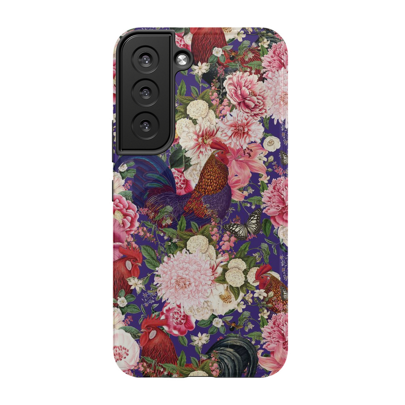 Secret Chicken Garden Indigo Roosters Phone Case