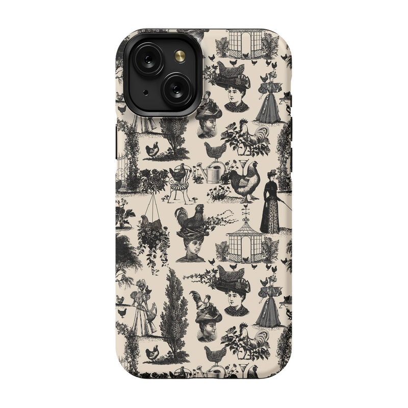 Chicken Lady Toile Black and Ivory Phone Case