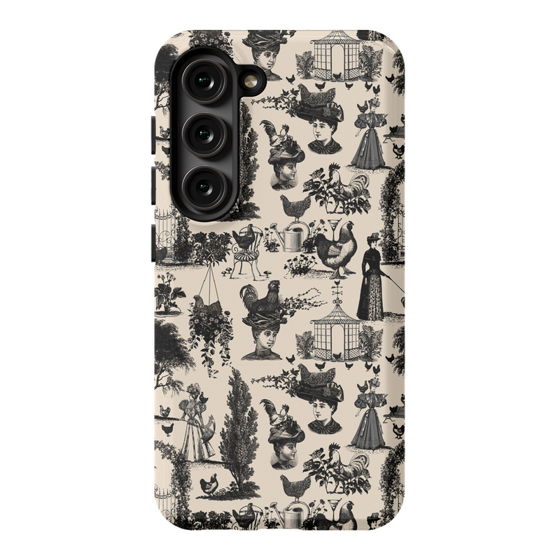 Chicken Lady Toile Black and Ivory Phone Case