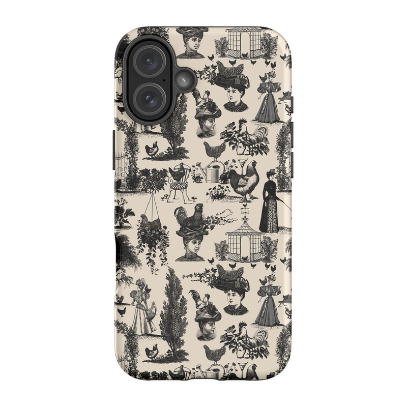 Chicken Lady Toile Black and Ivory Phone Case