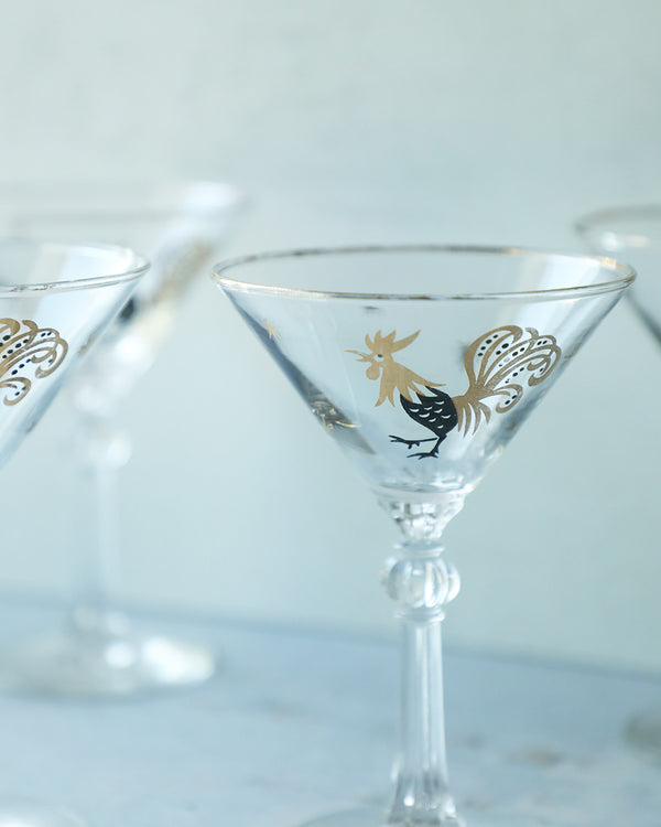 Vintage Atomic Rooster Martini Glasses, set of 4