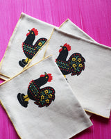 Vintage Folk Art Chicken Napkins, set of 4