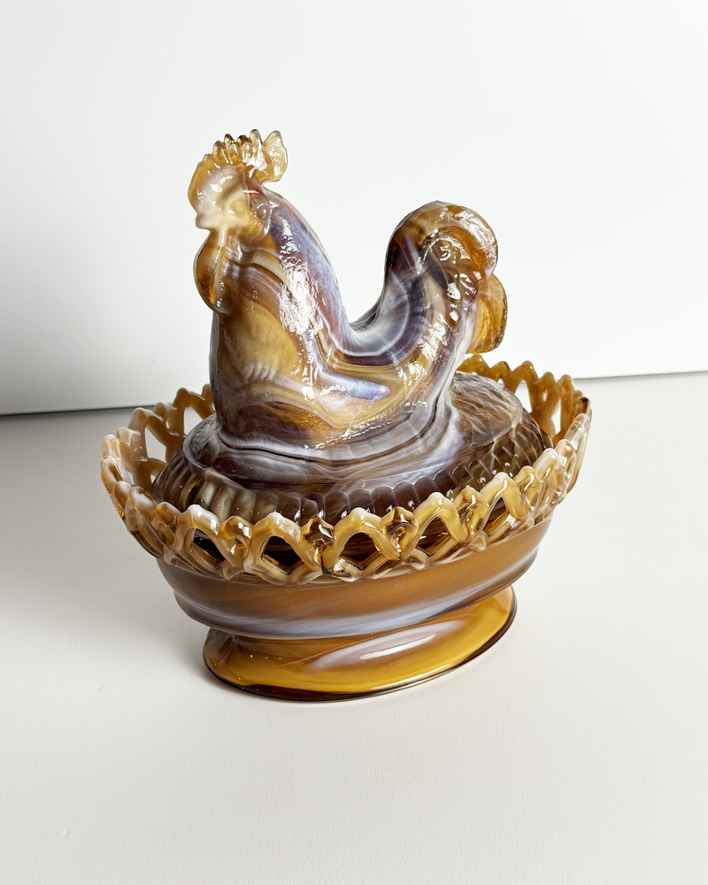 Vintage Imperial Glass Slag Rooster on Nest