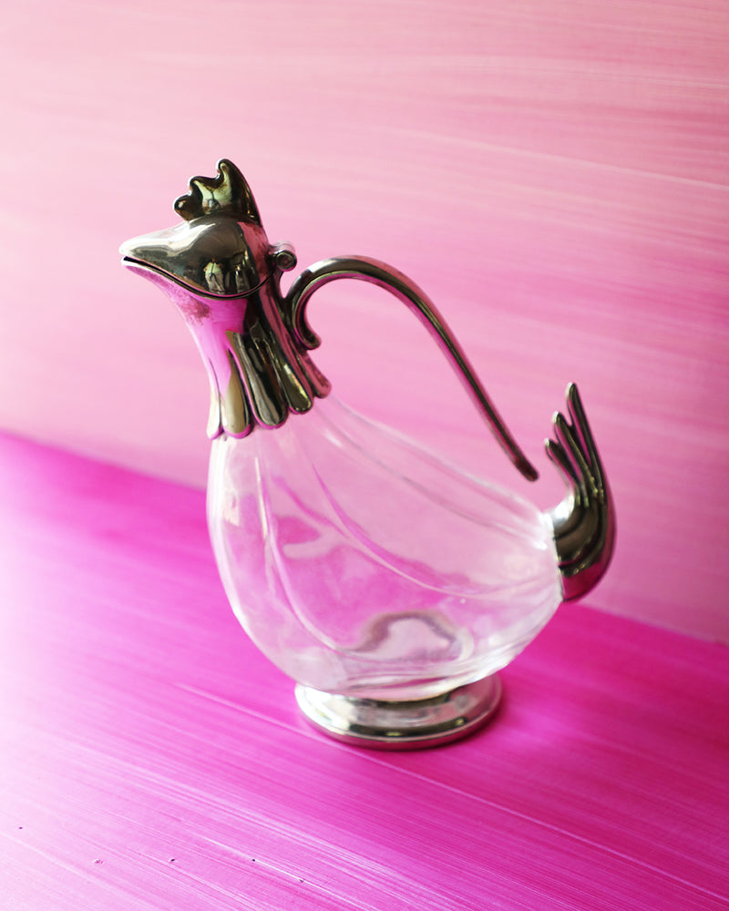 Vintage Silver and Glass Chicken Decanter