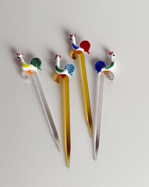 Vintage Colorful Glass Chicken Cocktail Picks, set of 8