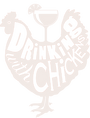 chicken shaped graphic with text forming inside of the body that says "Drinking with chickens"