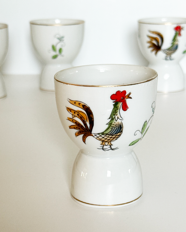 Vintage Rooster Egg Cups, set of 5