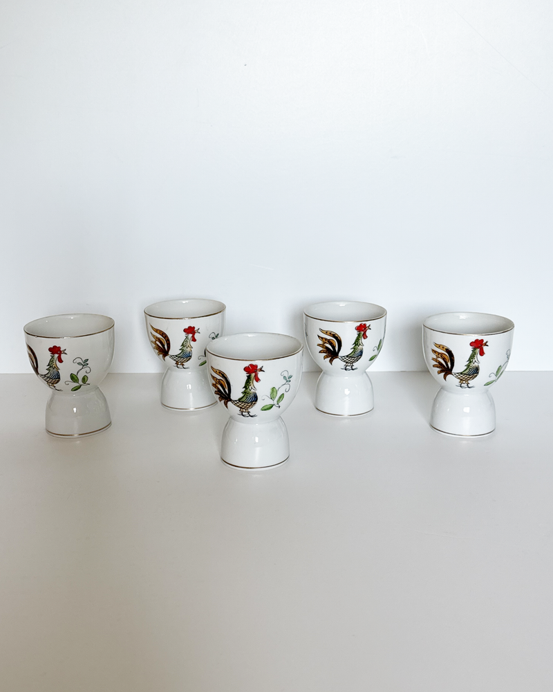 Vintage Rooster Egg Cups, set of 5