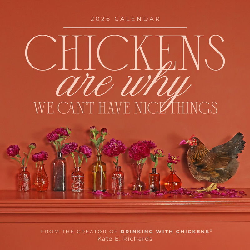 2026 calendar cover with a chicken and flowers on an orange background