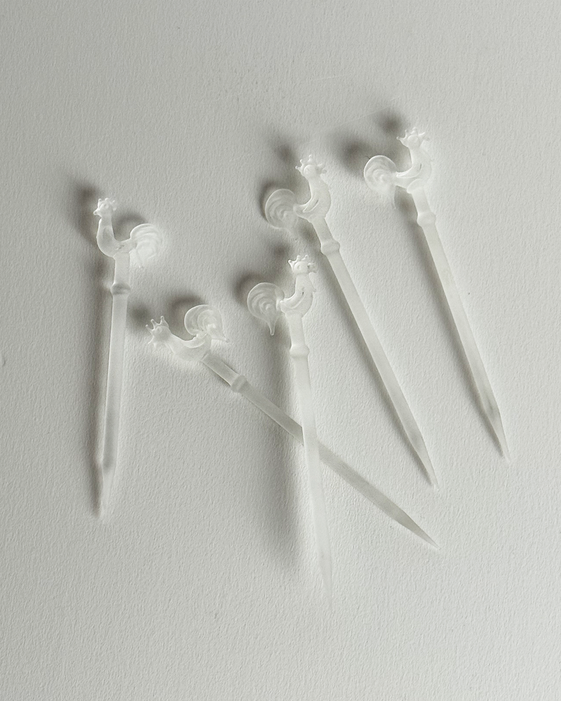 Vintage Frosted Glass Chicken Picks, set of 5