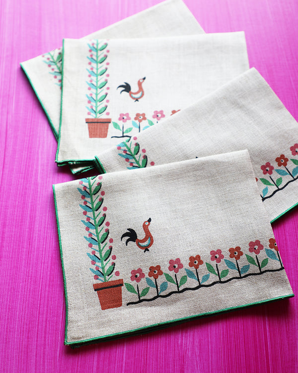 Vintage Chicken Garden Napkins, set of 4