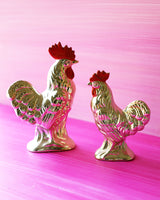 Vintage Golden Ceramic Rooster Figurines, set of 2