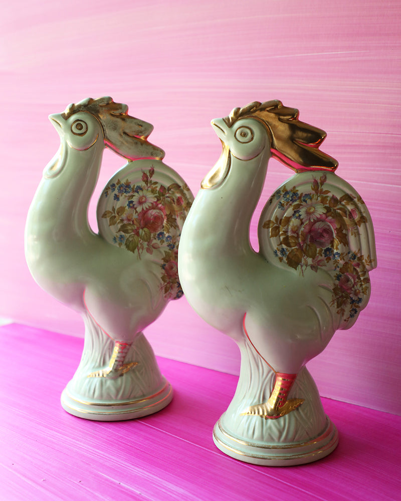 Vintage Floral Chicken Figurine