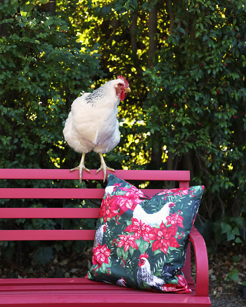 Holiday Chicken Garden Outdoor Pillow