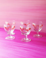 Vintage Hand-Painted Red Rooster Aperitif Glasses, set of 5