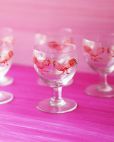 Vintage Hand-Painted Red Rooster Aperitif Glasses, set of 5