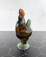 Vintage Westmoreland Glass Amber and Green Rooster Candy Dish