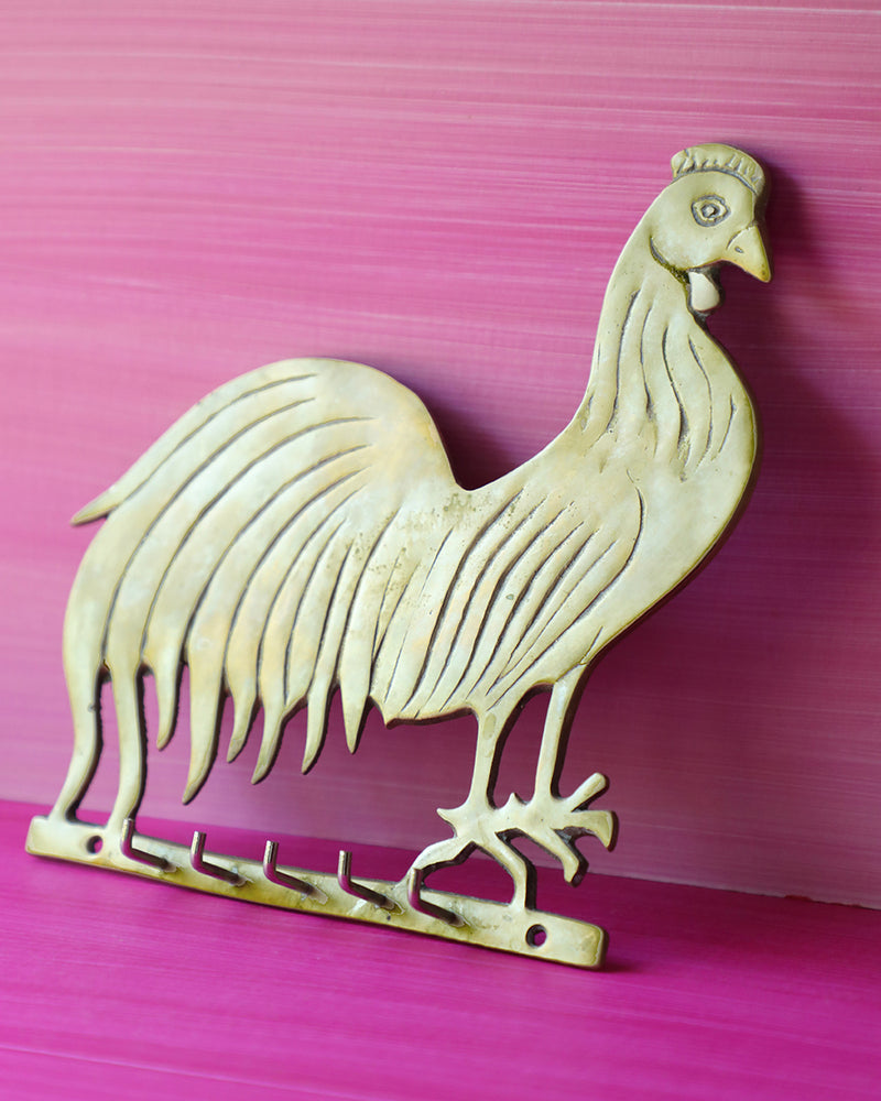 Vintage Brass Rooster Key Holder