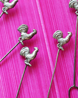 Vintage Silver Rooster Garnish Picks, set of 6