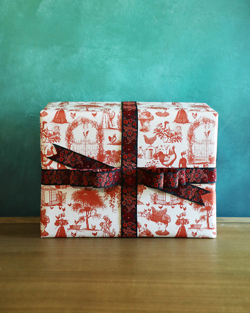 Chicken Lady Toile Wrapping Paper, Cranberry