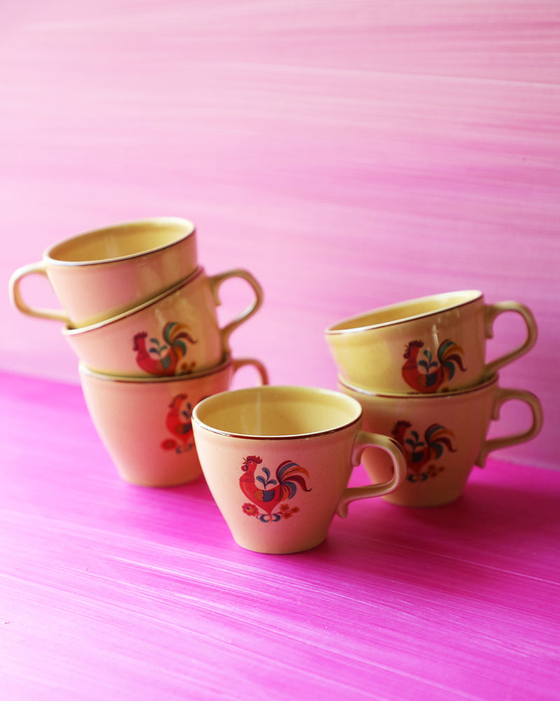 Vintage Rooster Coffee Cups, set of 6