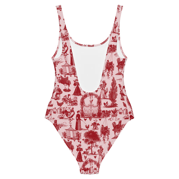 Chicken Lady Toile One-Piece Suit, blush