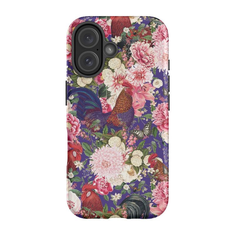 Secret Chicken Garden Indigo Roosters Phone Case