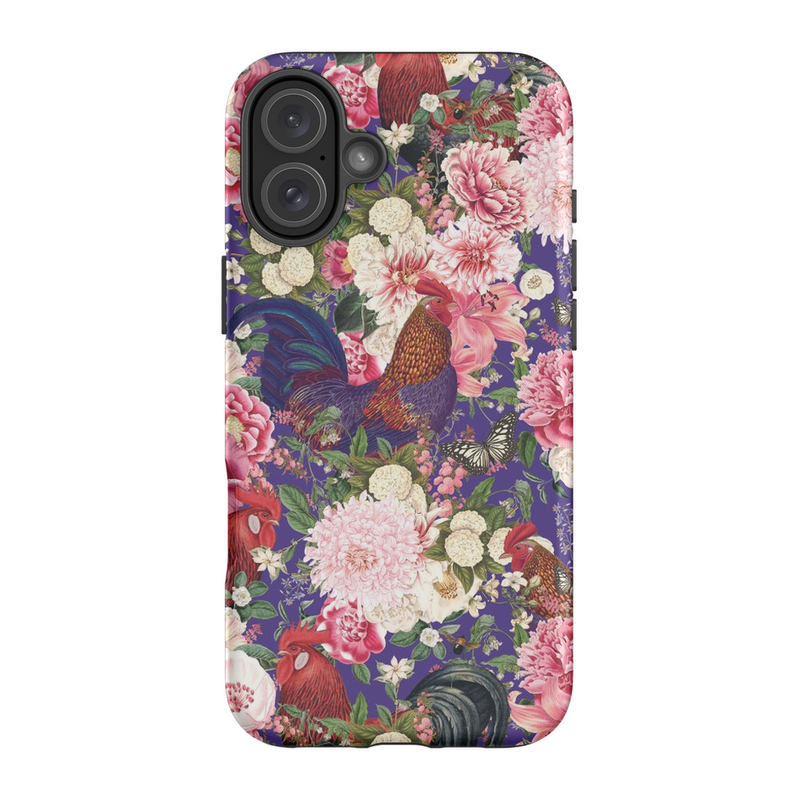 Secret Chicken Garden Indigo Roosters Phone Case