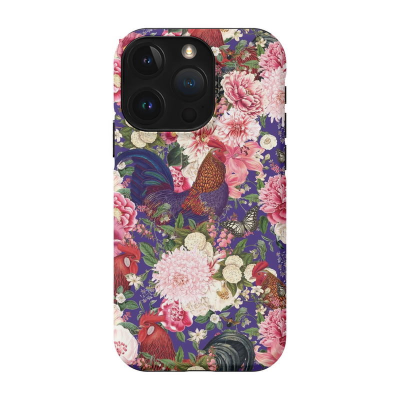 Secret Chicken Garden Indigo Roosters Phone Case