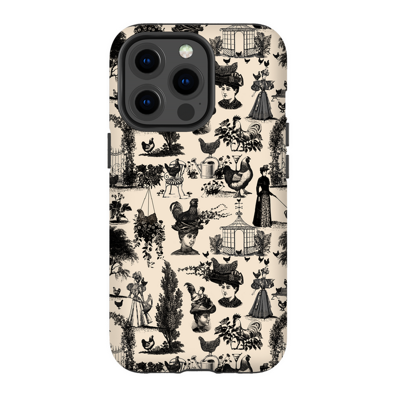 Chicken Lady Toile Black and Ivory Phone Case