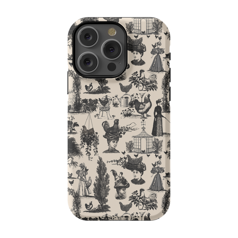 Chicken Lady Toile Black and Ivory Phone Case