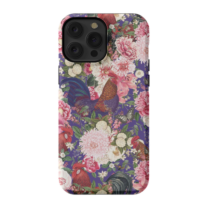 Secret Chicken Garden Indigo Roosters Phone Case