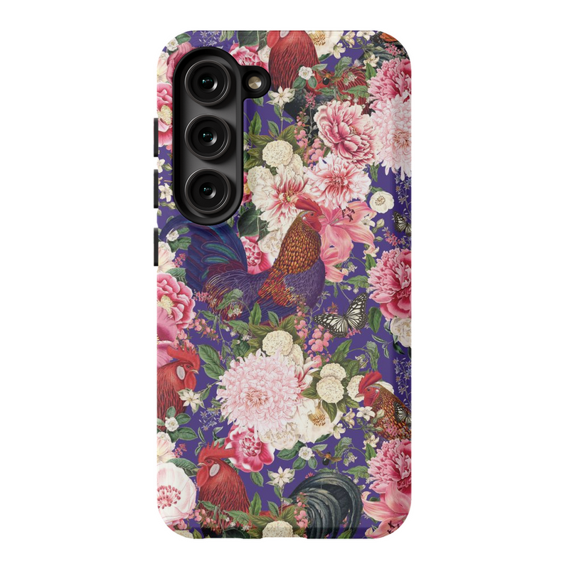 Secret Chicken Garden Indigo Roosters Phone Case