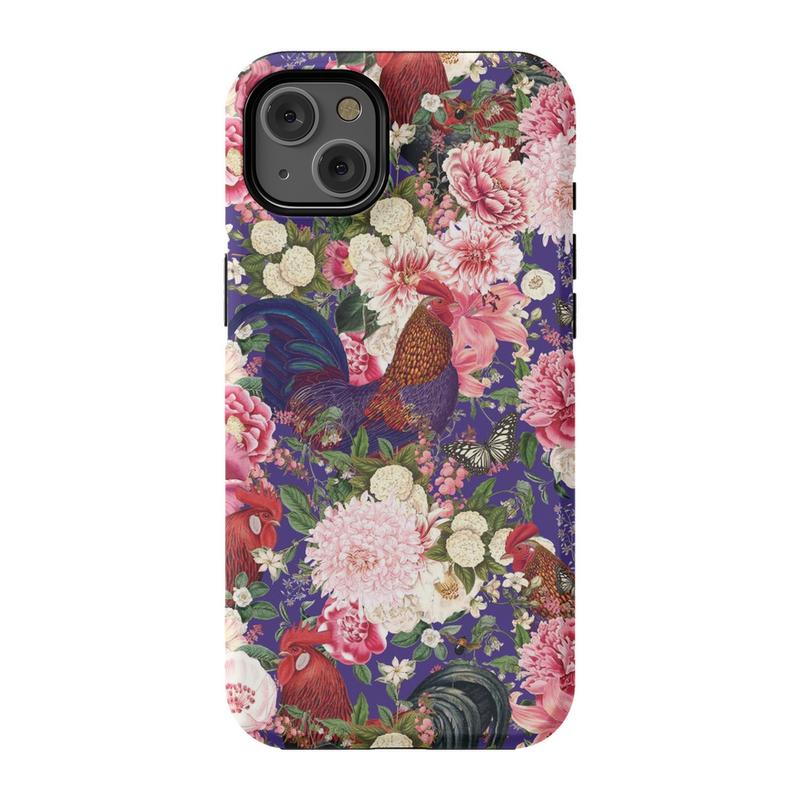 Secret Chicken Garden Indigo Roosters Phone Case