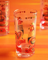 Vintage Red Black and Gold Chicken Motif Highball Glasses, set of 4